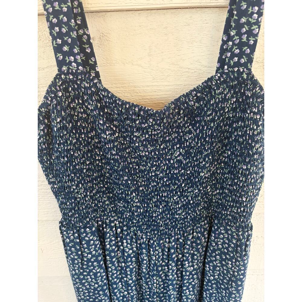 Blue Floral Smocked Romper Spaghetti Strap Boho Cottagecore Size L - Picture 2 of 5